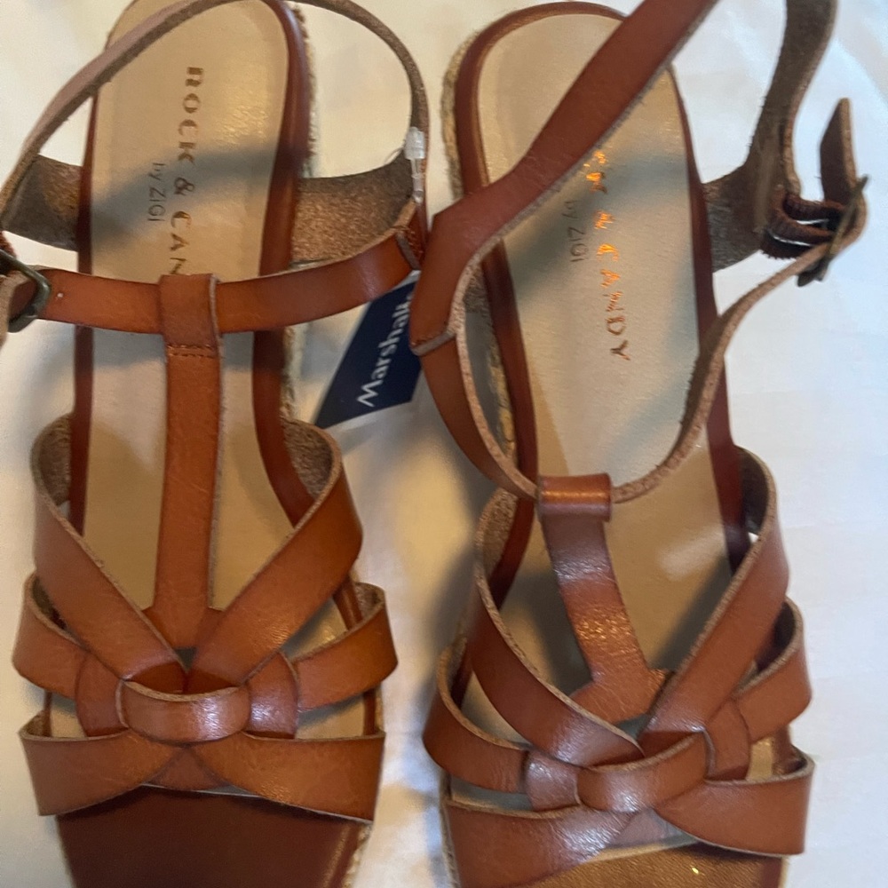 Rock & Candy Brown Leather Strappy T‑Bar Sandals